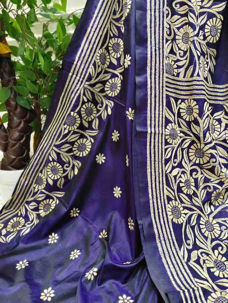 Violet Whisper Bangalore Silk Kantha Saree