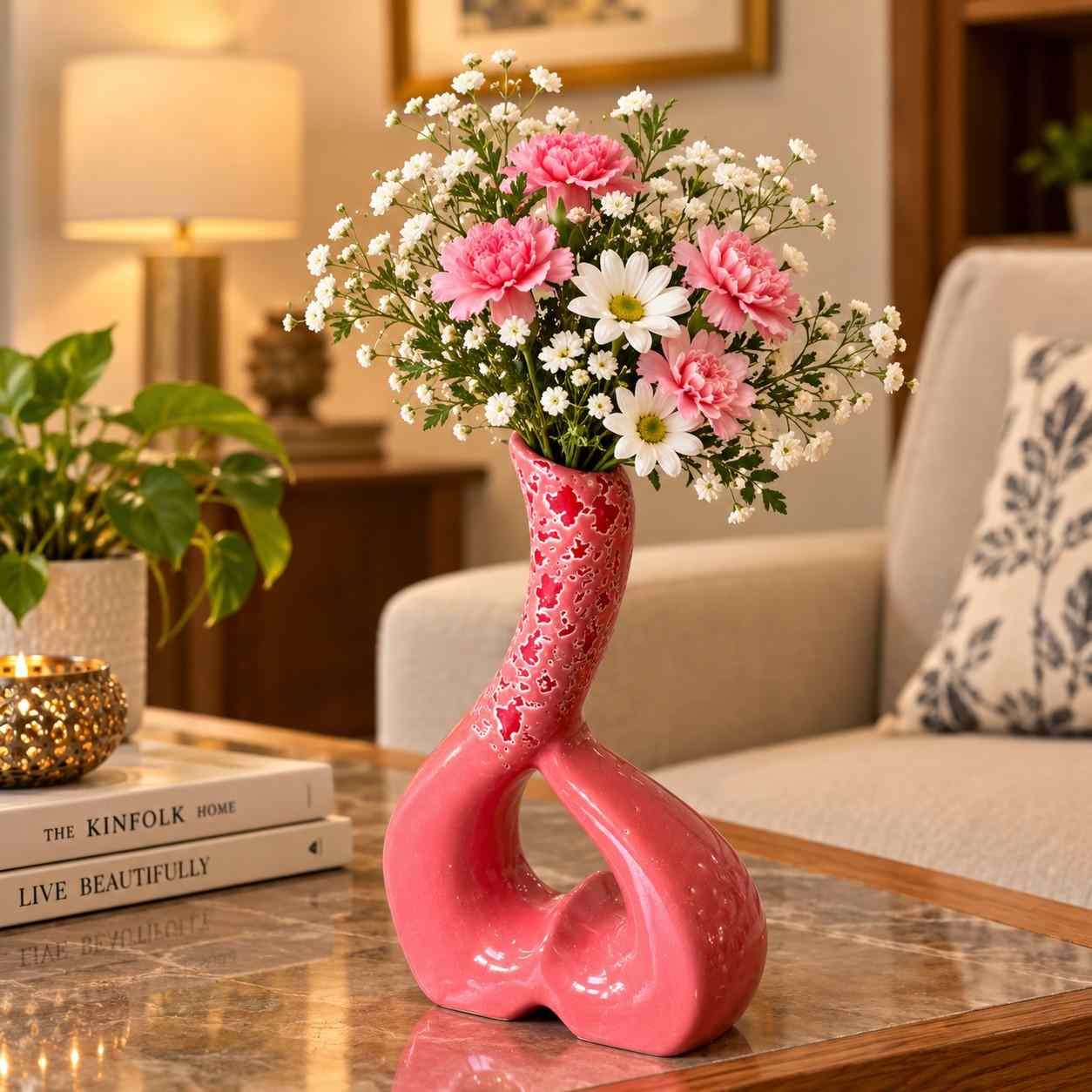 Elegant Decorative Ceramic Vase for Flowers | Contemporary Artistic Accent Figurine for Home Styling, Housewarming & Wedding Gifts
