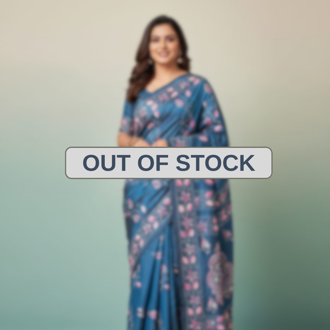 Bangalore Silk Blend Kantha Saree -  Deep Teel With Nakshi Design