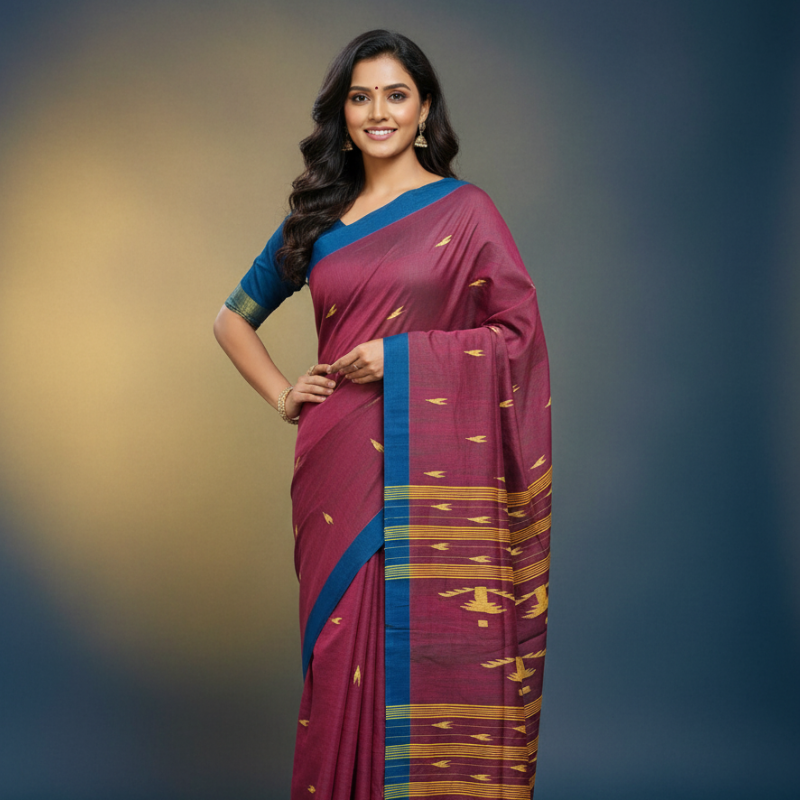 Pure Cotton Suti Saree – Maroon