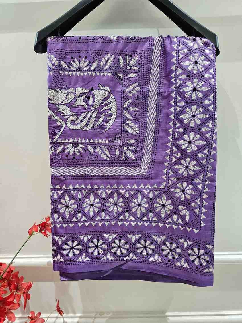 Bangalore Silk Blend Kantha Saree - Lavender