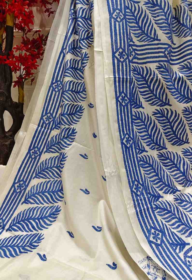 Blue Leafline Bangalore Silk Kantha Saree