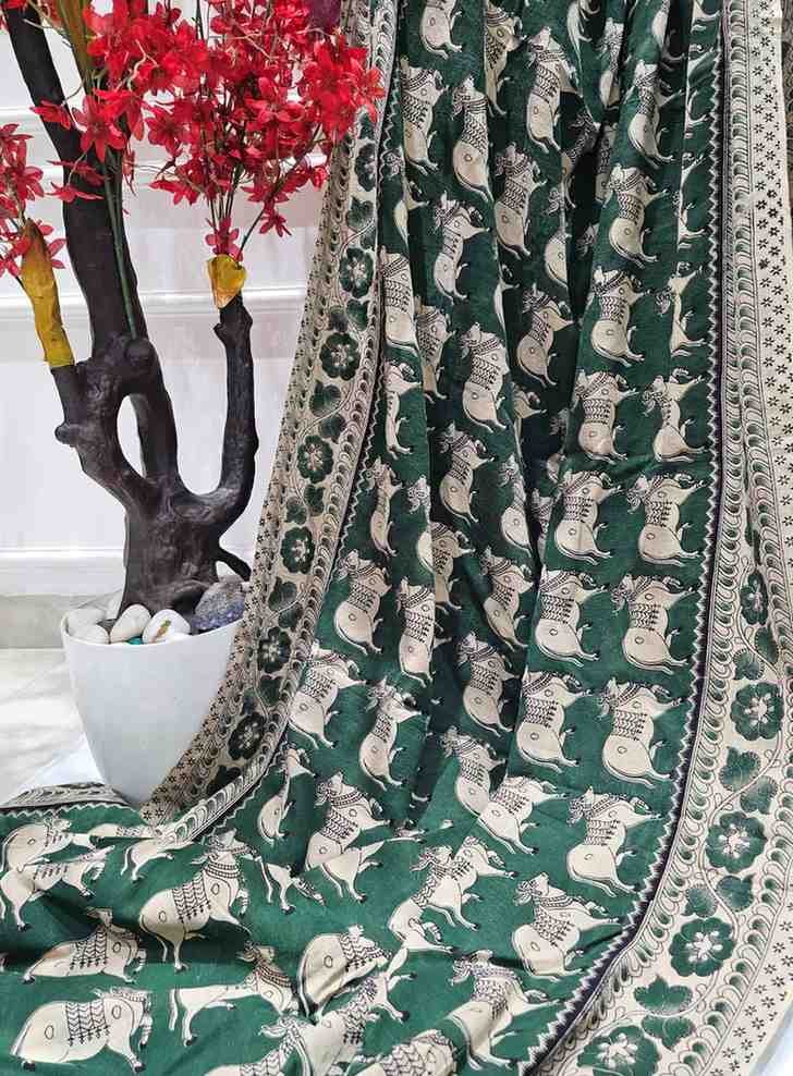 Green Canvas cotton kalamkari saree