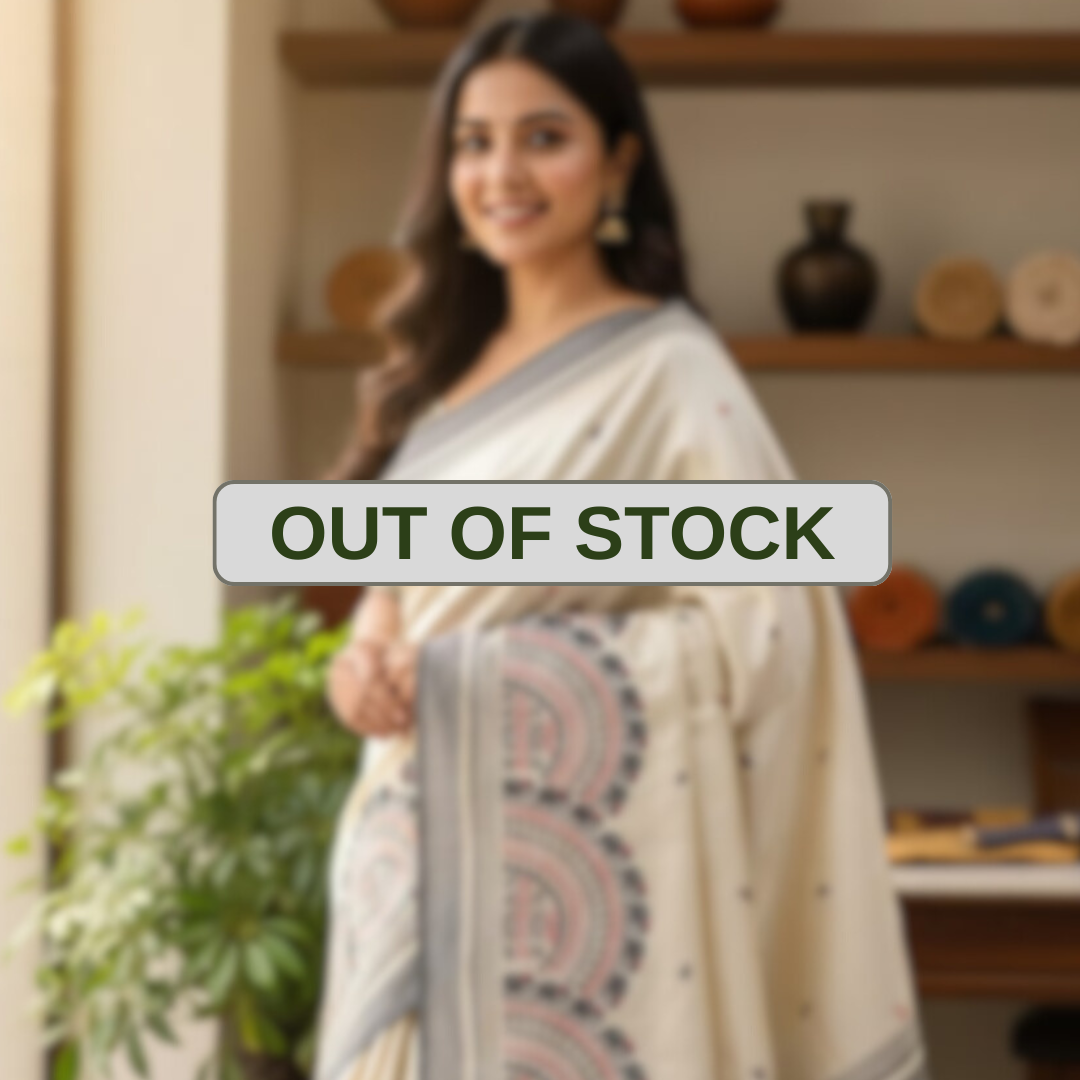 Hand Stitched Soft Tussar Silk with Black Border