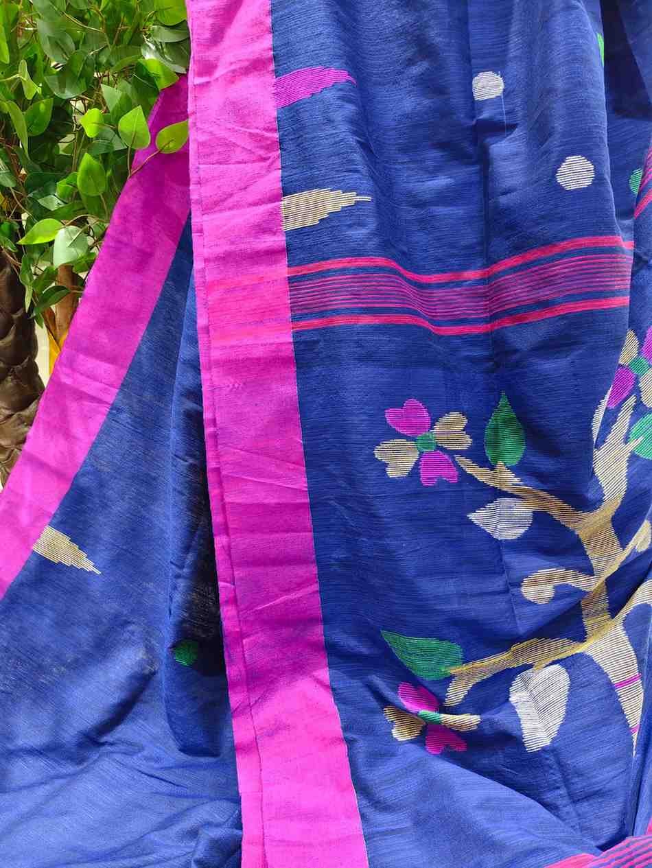 Pure Cotton Suti Saree – Indigo