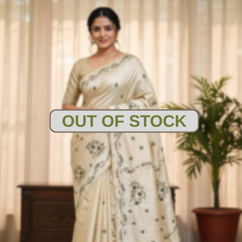 Hand Stitched Nakshi Kantha Saree - Leaf Green