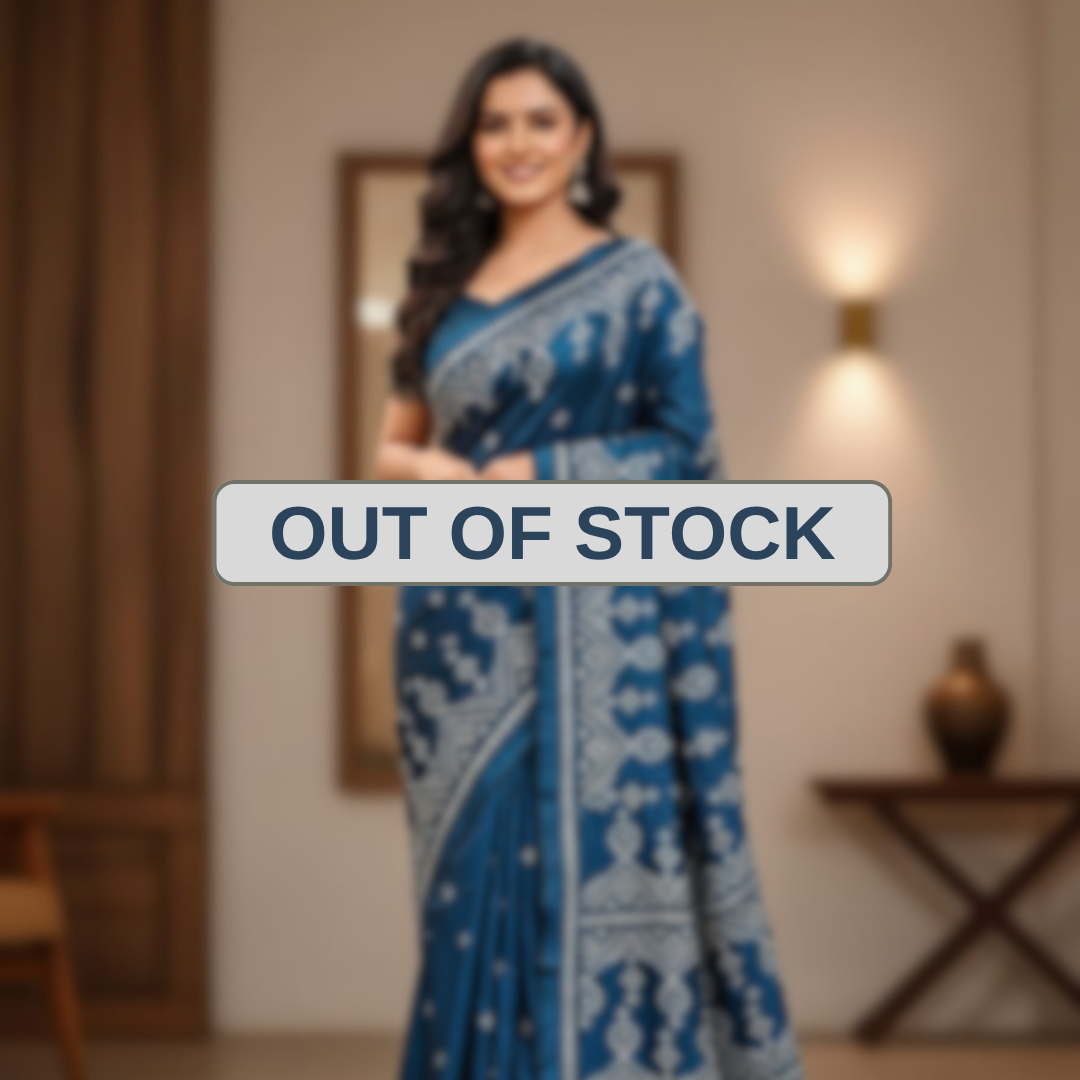 White Nakshi on Dark Teal Banglore Silk Kanta Saree