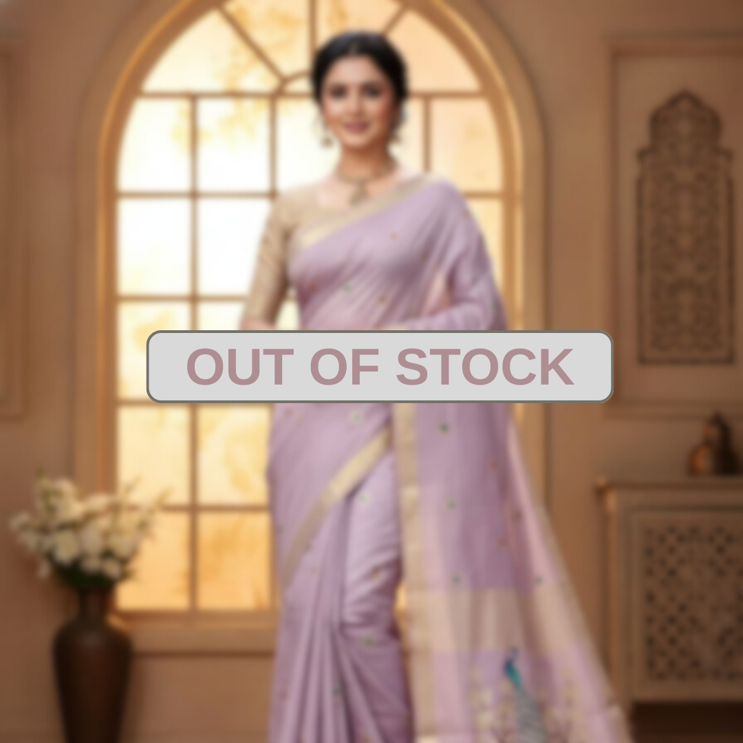 Peacock Muga Jamdani Saree – Lavender, Yellow