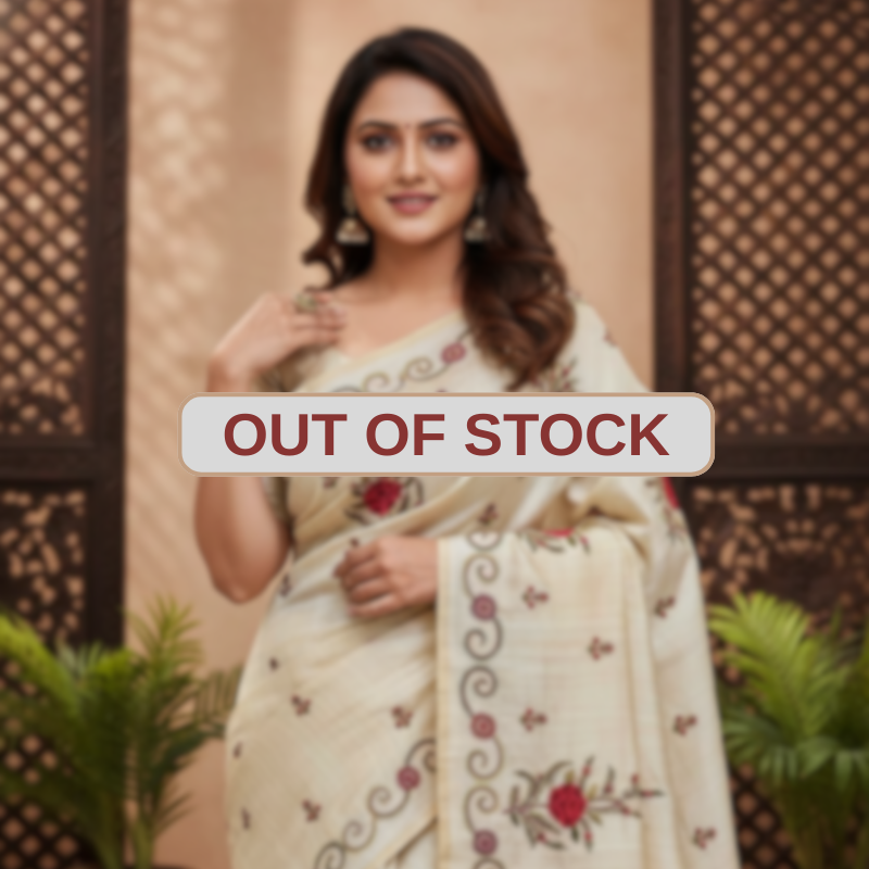 Hand stitched Nakshi Kantha Saree – Crimson Red