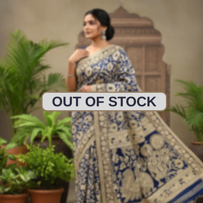 'Yavantika' Navy Blue canvas cotton Kalamkari Saree