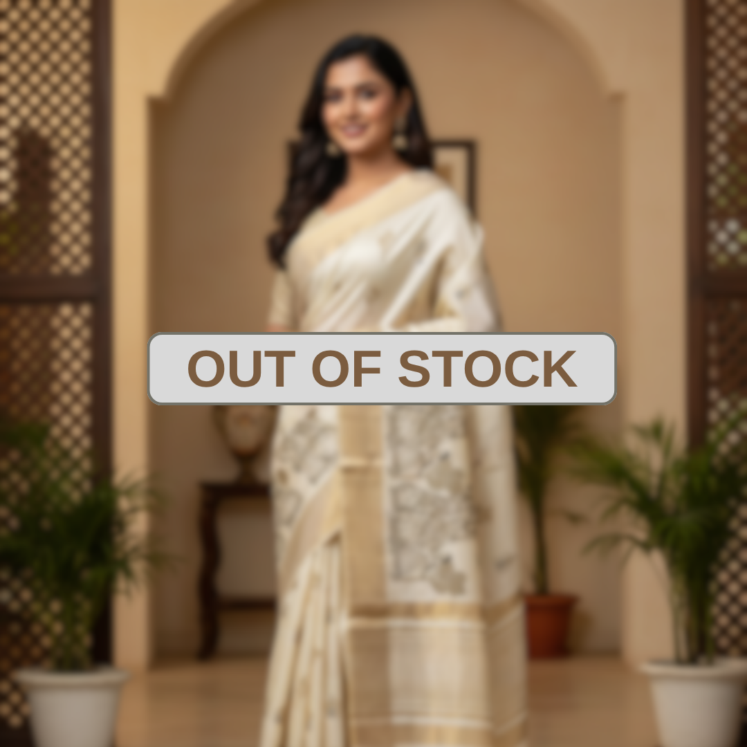 Rural Life Motif Semi Tussar Saree