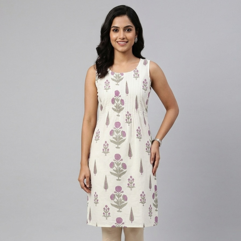 Round Neck Line Ladies Short Kurti