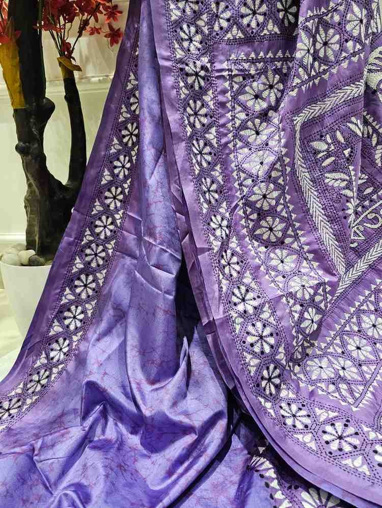Bangalore Silk Kantha Saree - Lavender