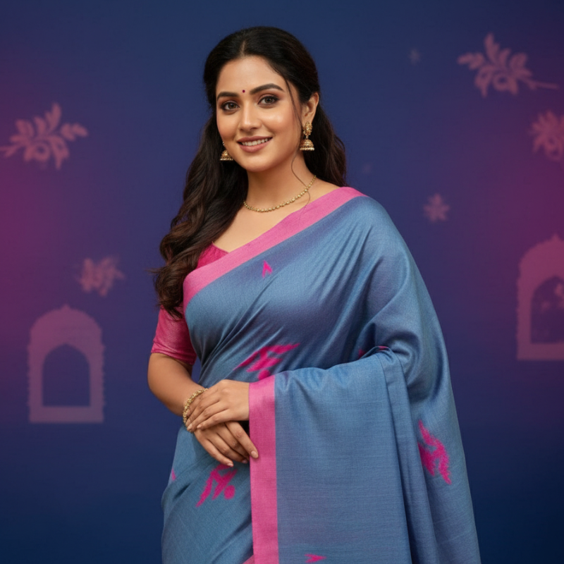 Pure Cotton suti saree - Denim Blue