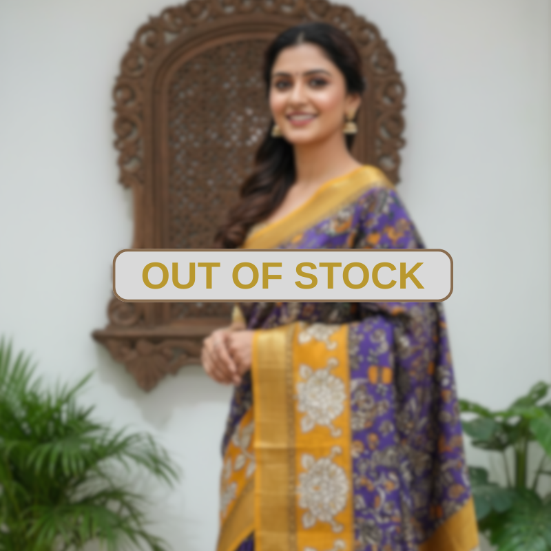 'Narikatika' Purple canvas with Trees and Human motifs  cotton Kalamkari Saree