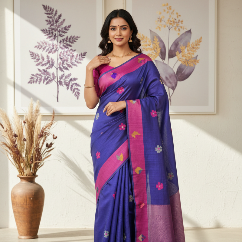 Pure Cotton suti saree - Royal Blue