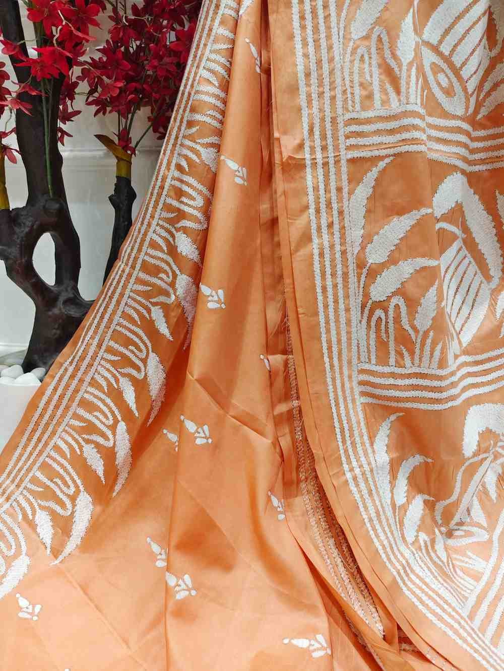Peach Meadow Bangalore Silk Kantha Saree