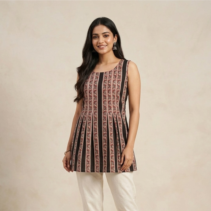 Round Neck Line Ladies Short Kurti