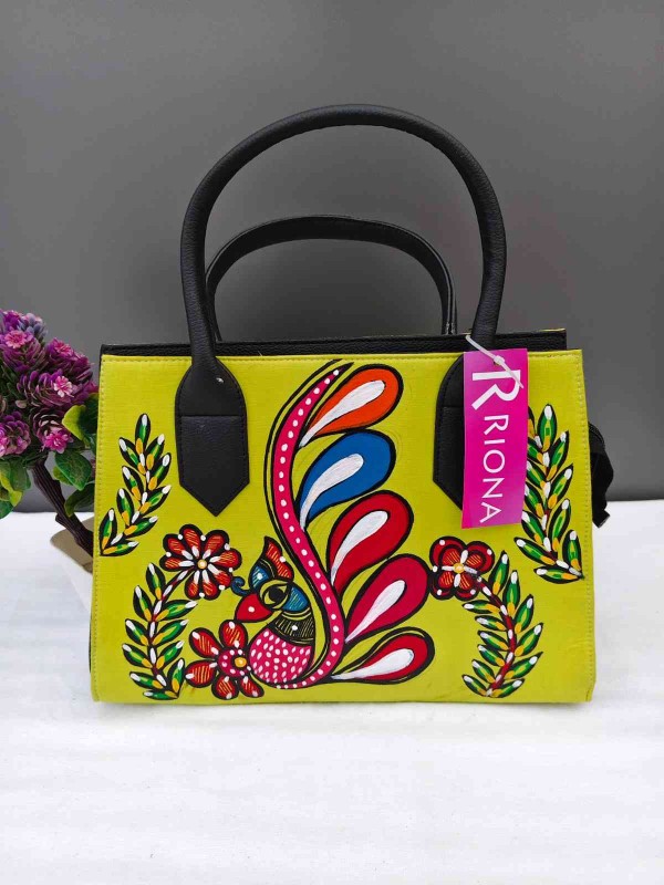 Handpainted Madhubani Handbag - Parrot Green