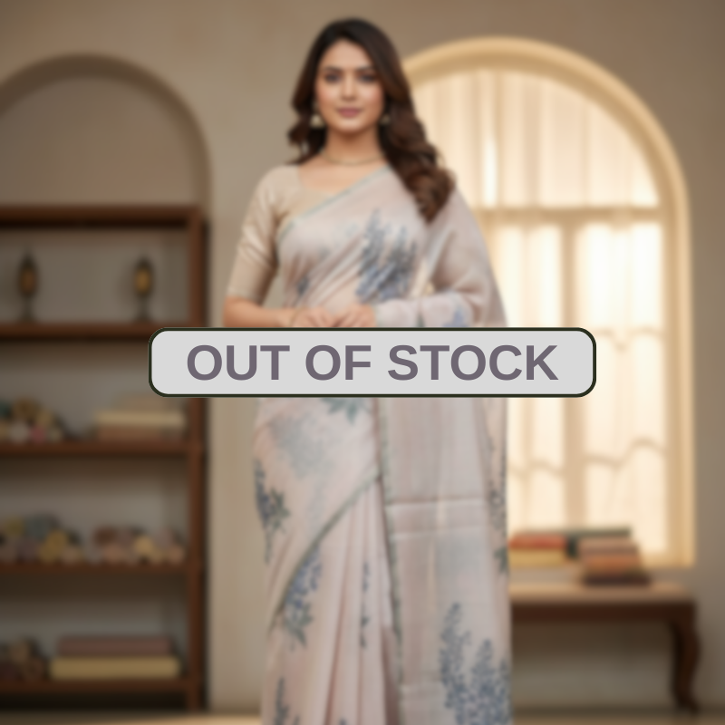 Floral Art Muga Jamdani Saree - English colour with Blue Blossom