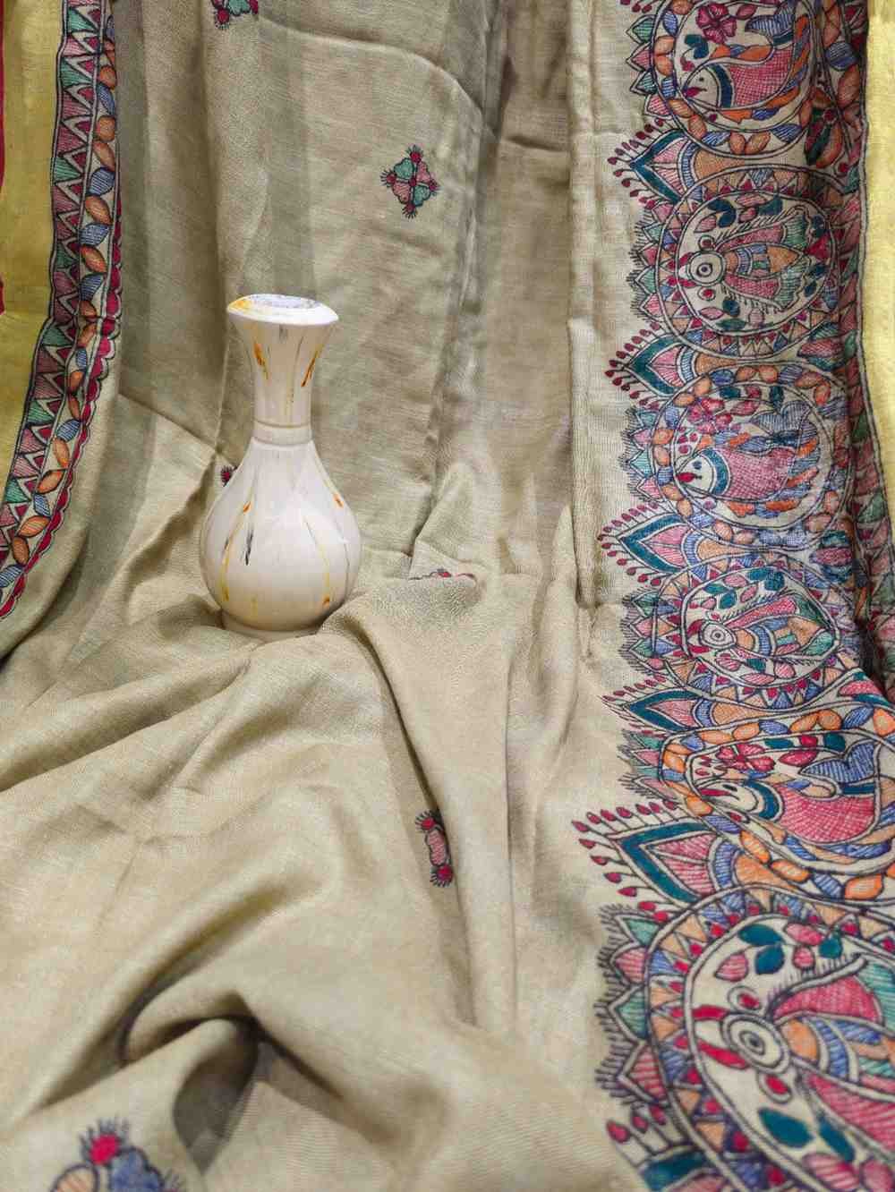 'JHASANAM ' Handpainted Madhubani Blend Saree