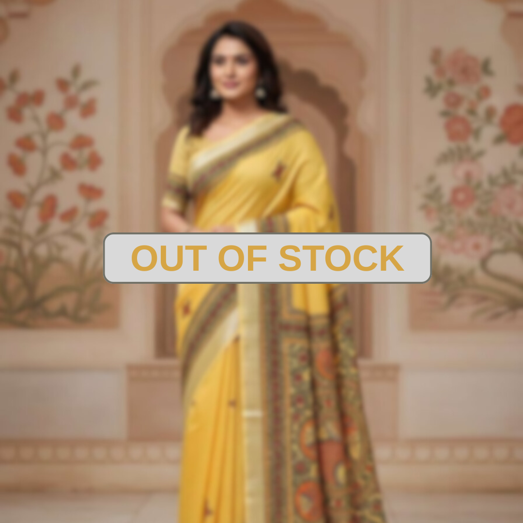 'Swarna Matsya' Hand painted Madhubani Blend Saree