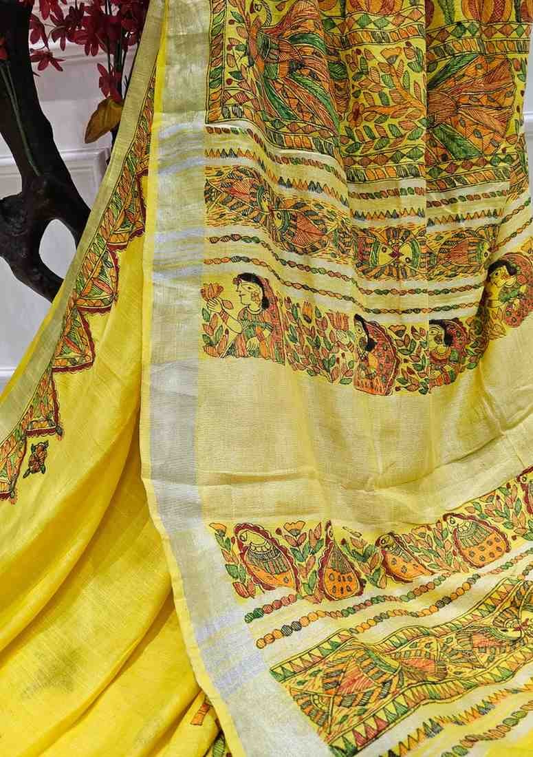 'Raasleela' Hand painted Madhubani Blend Saree