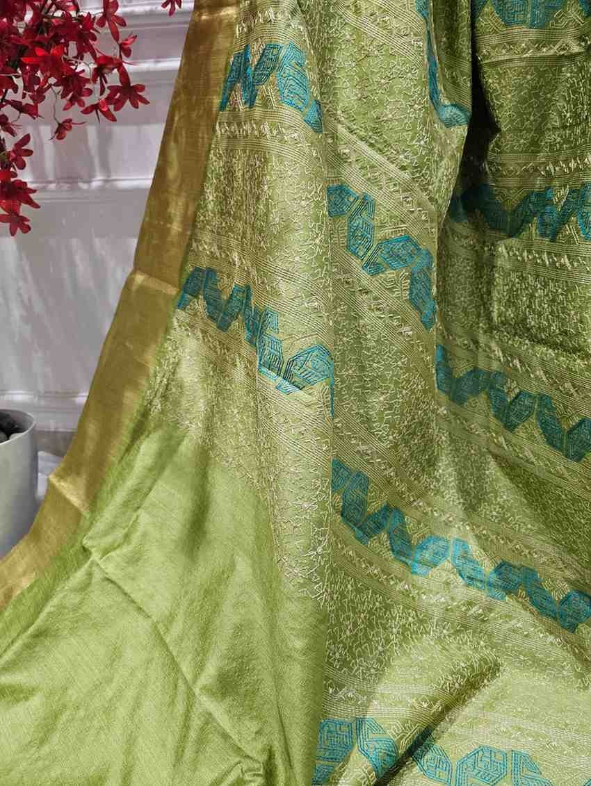 Hand Stitched Assam Silk - Lime Green