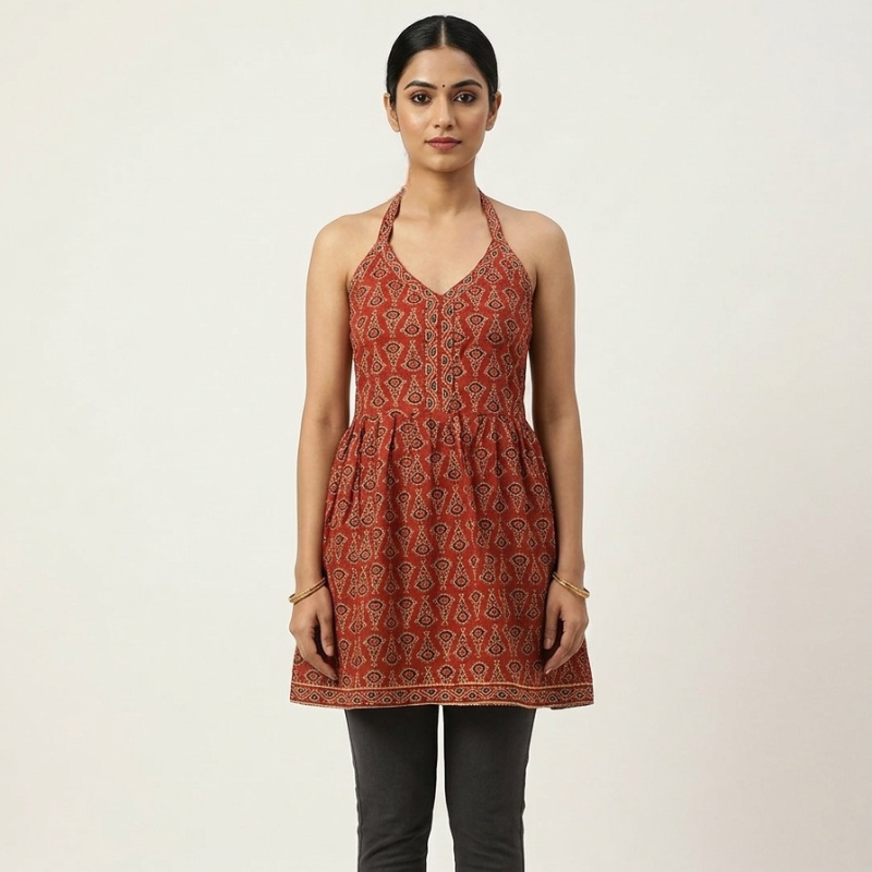 Stylish Halter-Neck Design Ladies Short Kurti