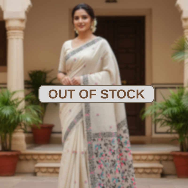 Pink and Teal Daisy Muga Jamdani Saree