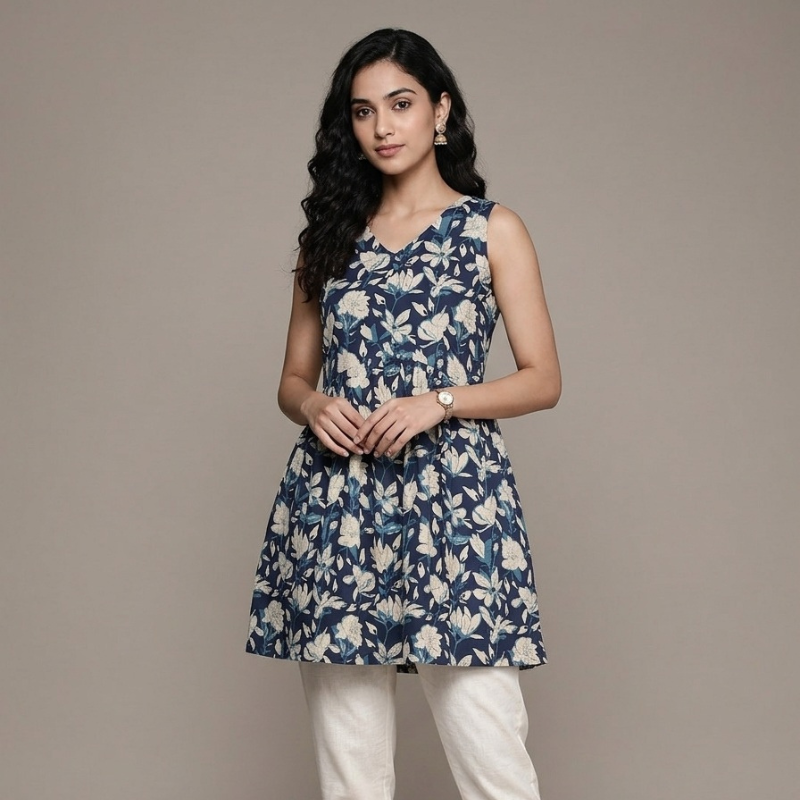 Classic Round Neck Ladies Short Kurti