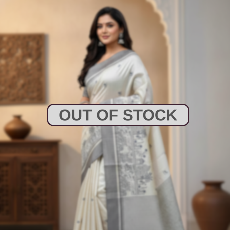 Hand stitched Matka Silk  With Heritage Weave - Grey, Pink, Green