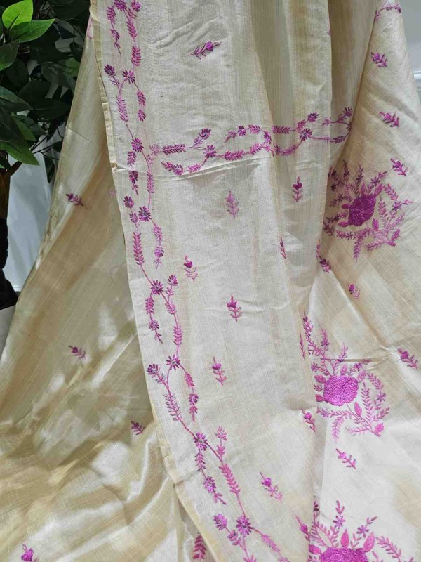 Hand Stitched Nakshi Kantha Saree - Baby pink