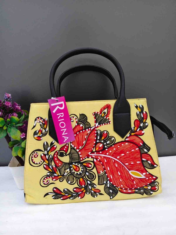 Handpainted Madhubani Handbag - Light Yellow