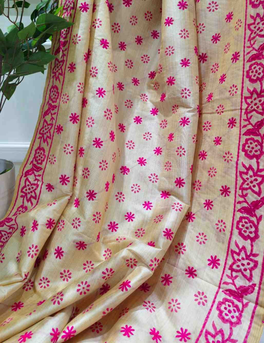 Hand Stitched Kadhwa Kantha Saree - Deep pink