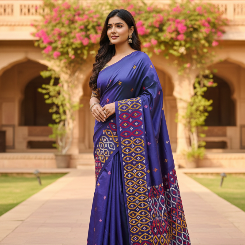 Bangalore Silk Kantha Saree - Luxury Purple