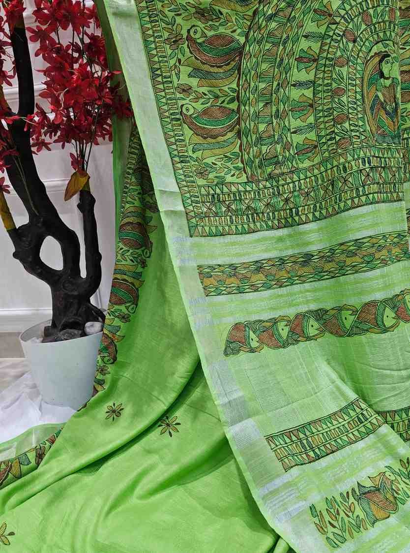 'PANKHI' Green Hand painted Madhubani Blend Saree