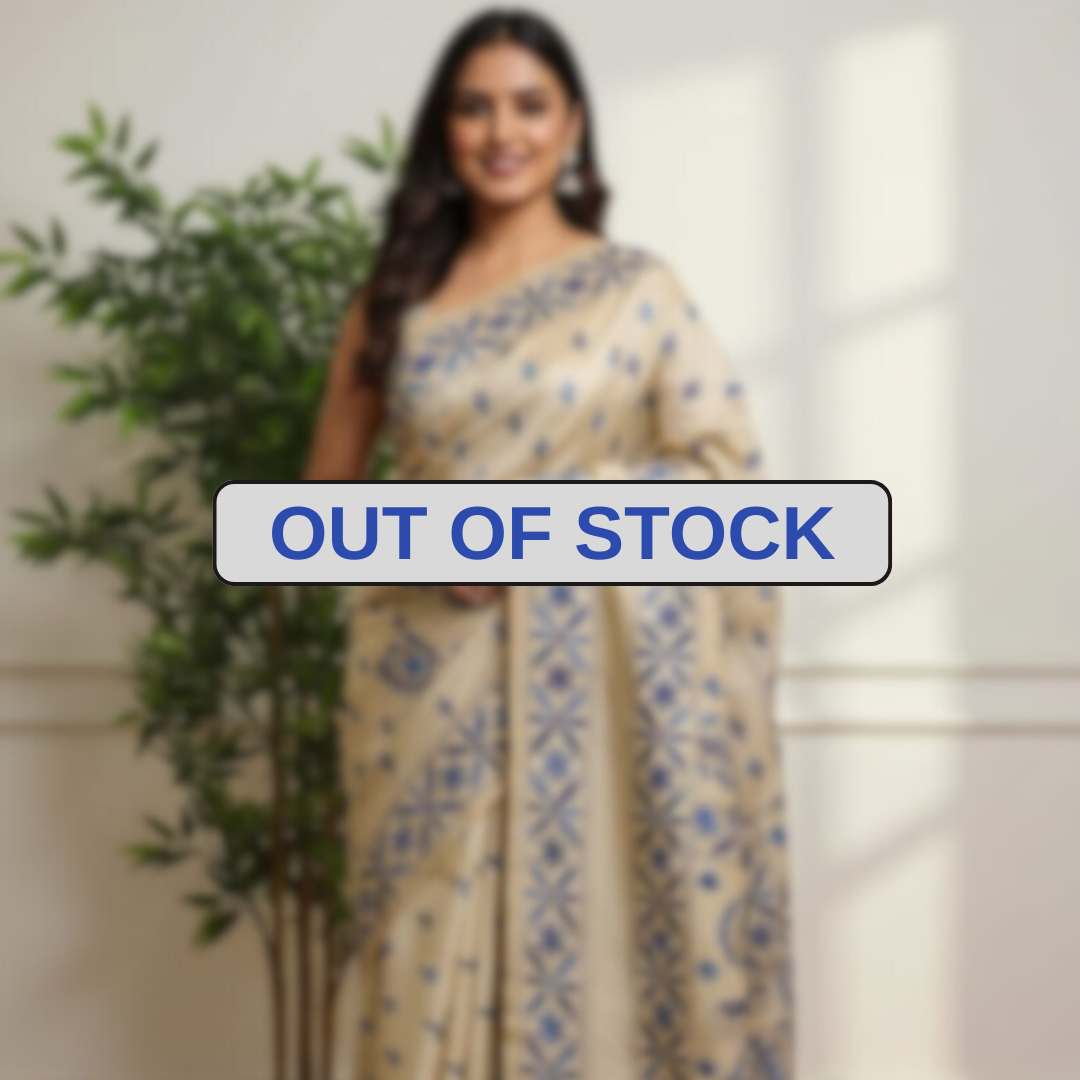 Hand stitched fragmented kadwa kantha saree – Blue Koyari