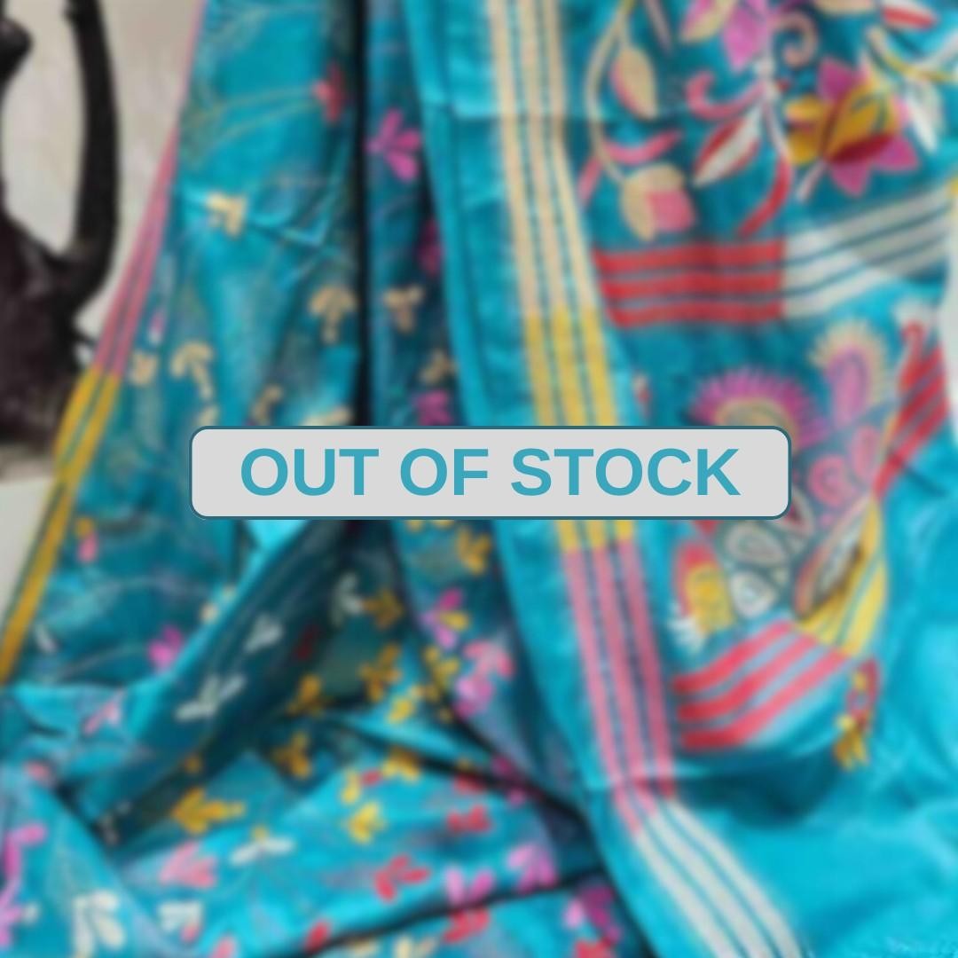Bangalore Silk Kantha Saree - Teal
