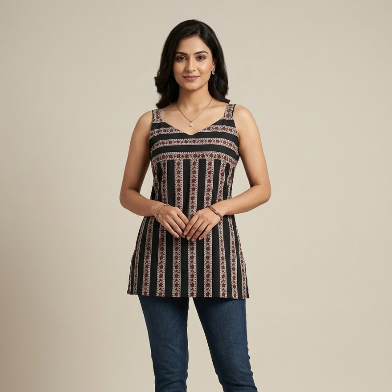 V Neck line Ladies Short Kurti