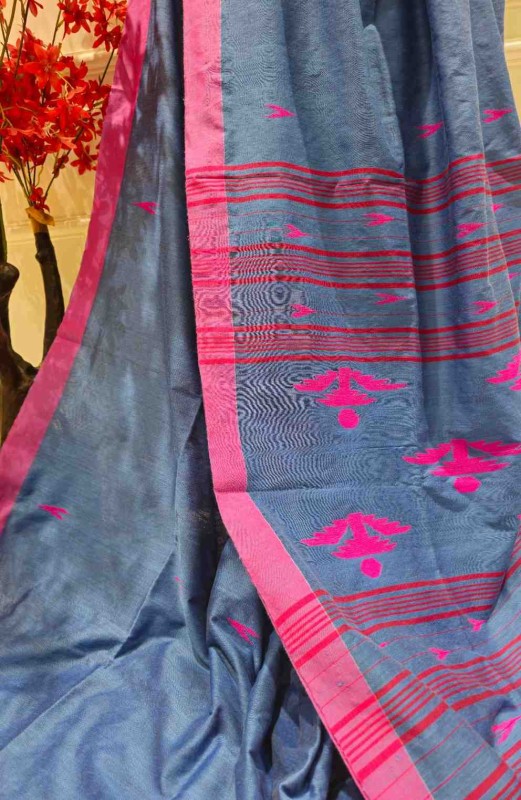 Pure Cotton suti saree - Denim Blue
