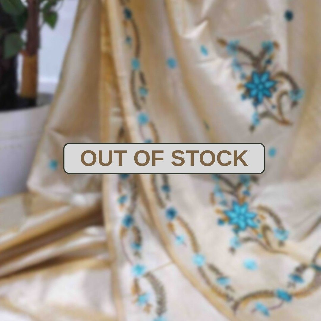 Hand Stitched Nakshi Kantha Saree - Cyan