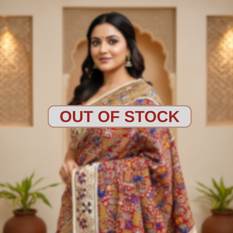 'Karṇika' Rust red with Tribal patterns cotton Kalamkari Saree