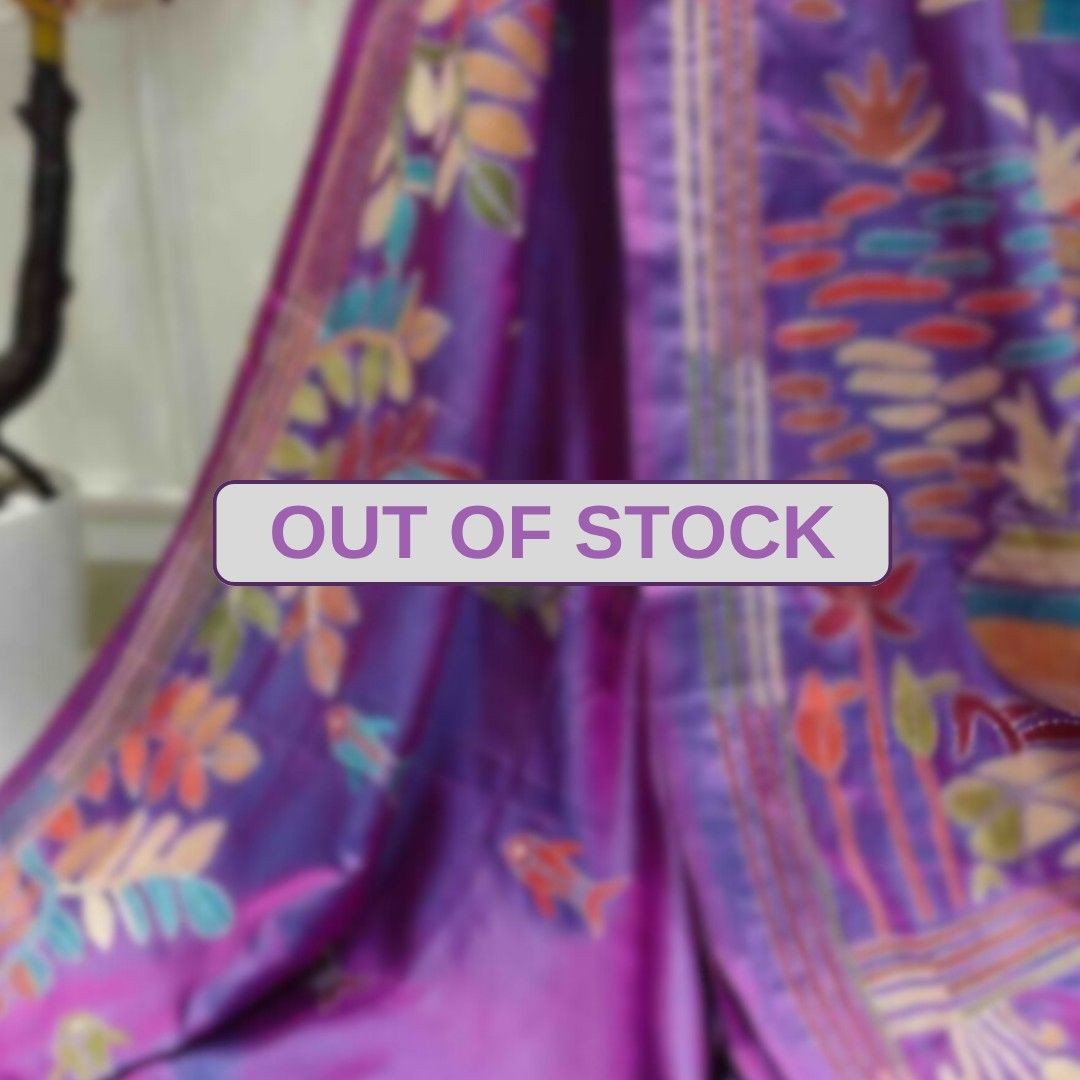 Violet Ocean Tale Bangalore Silk Kantha Saree