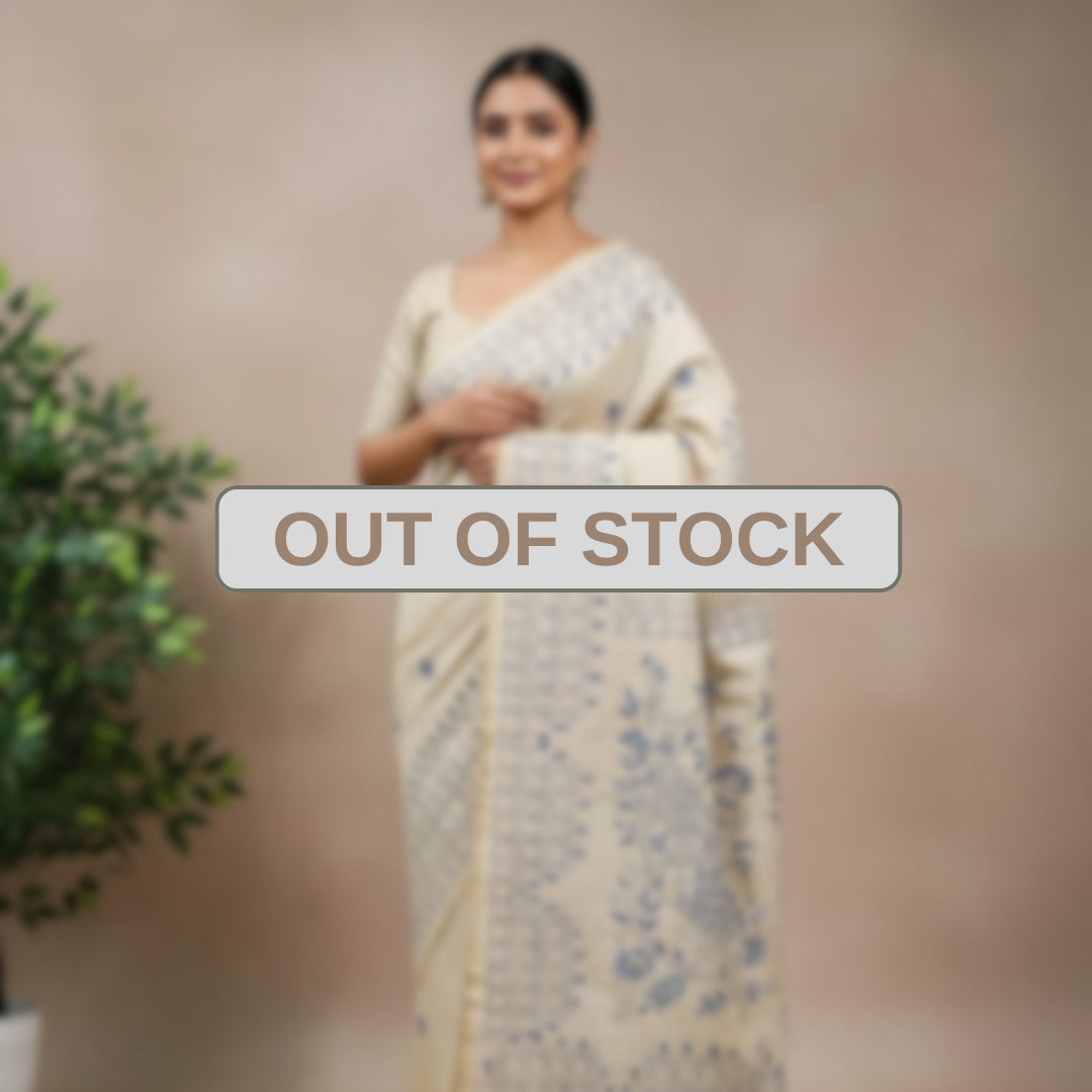 Hand Stitched Fragmented Kadhwa Kantha Saree- Blue Peacock