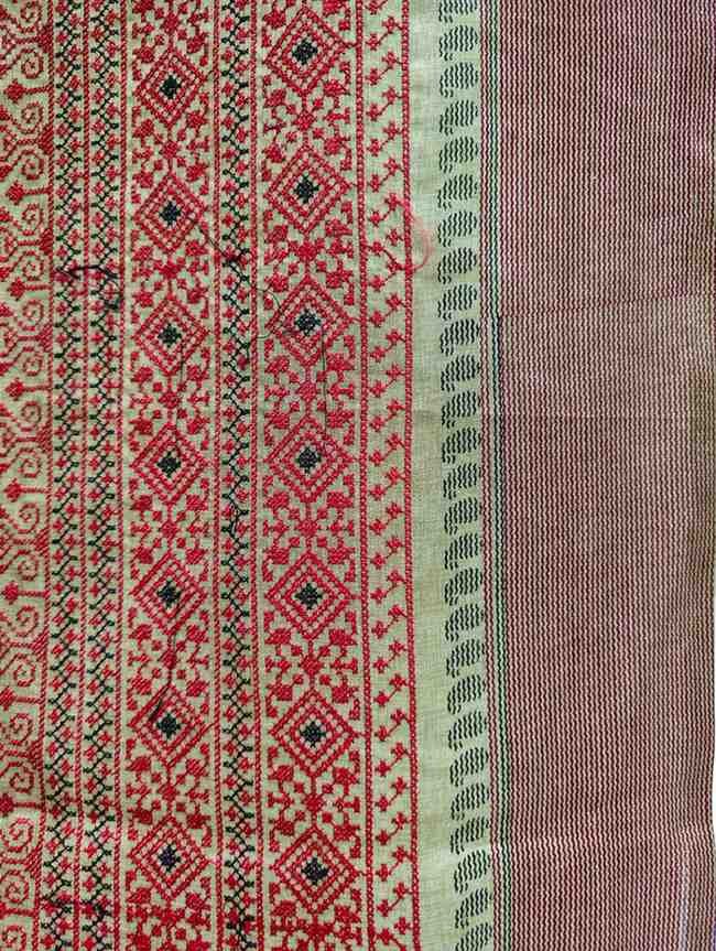 Riona Special Hand Stitched Assam Silk - Red Thread Border