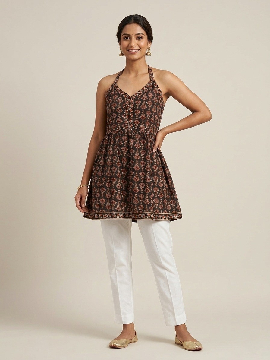 Stylish Halter-Neck Design Ladies Short Kurti