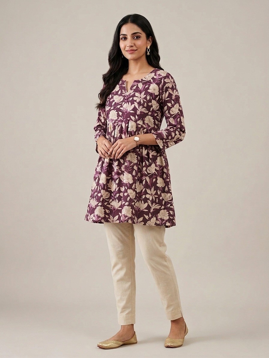 Classic Round Neck Ladies Short Kurti