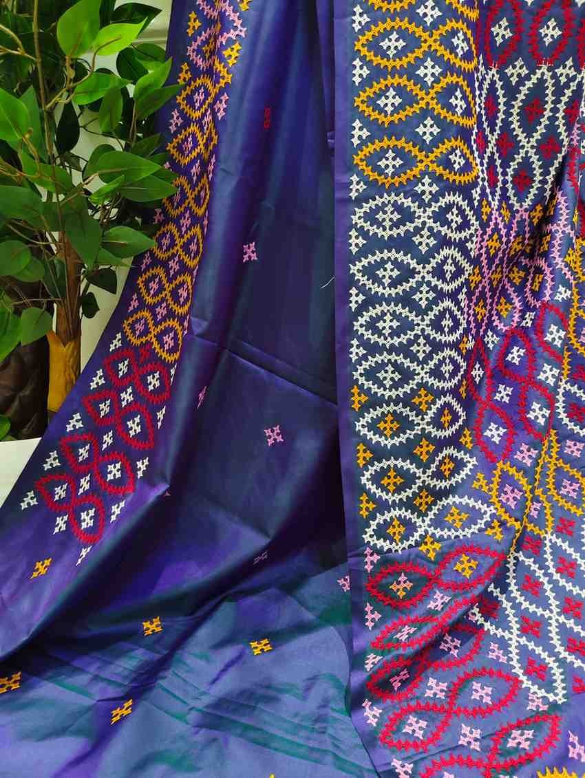 Bangalore Silk Kantha Saree - Luxury Purple