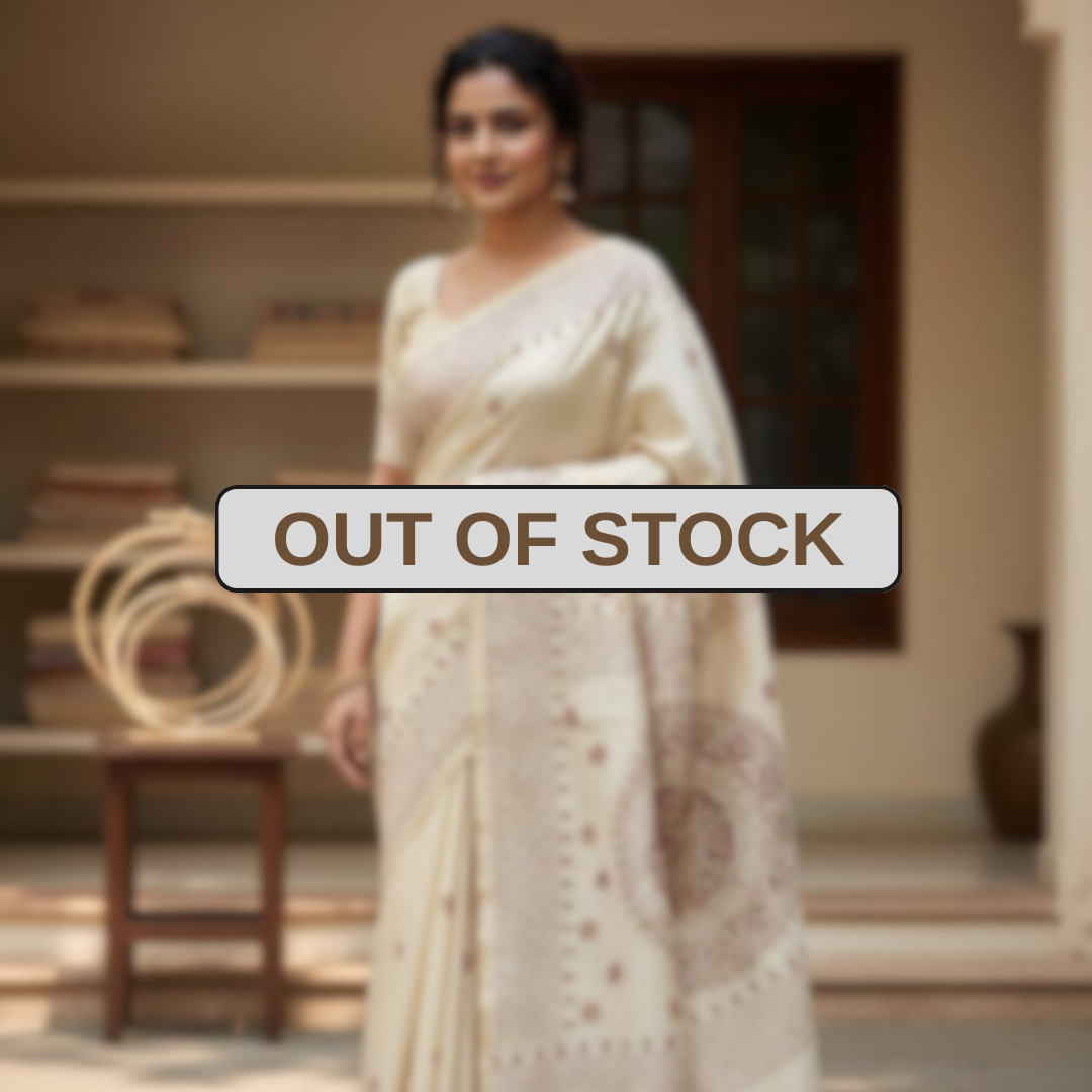 Hand Stitched Fragmented Kadhwa Kantha Saree- Brown